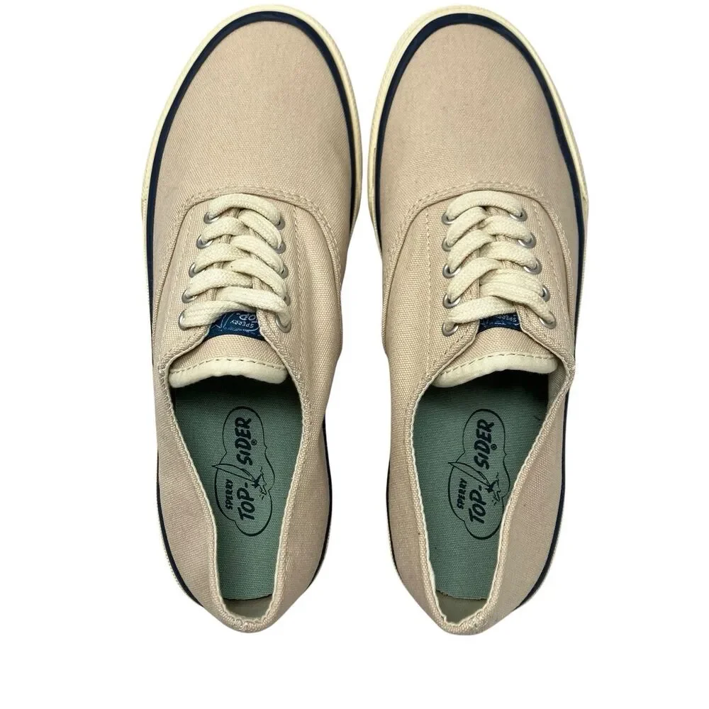 Sperry Sneakers Mens‎ 7 Beige Top-Sider Canvas Lace Up Nautical Boat 13519899